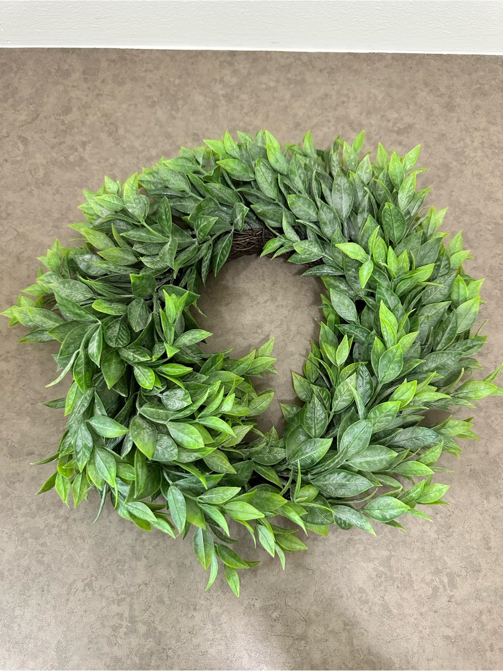 Lush Artificial Ruscus Rainwashed Green Leaf Wreath Candle Ring Home Holiday 13” - Picture 4 of 10